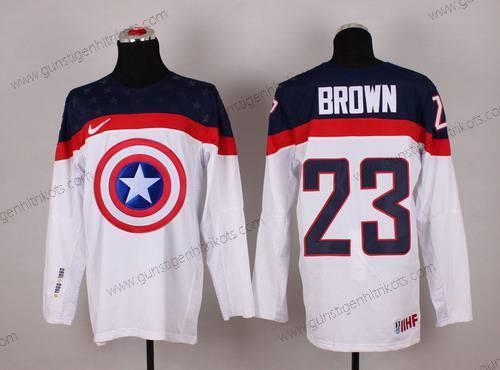 Nike Herren 2015 Team USA #23 Dustin Brown Captain Amerika Trikots – Weiß