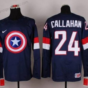 Nike Herren 2015 Team USA #24 Ryan Callahan Captain Amerika Trikots – Marineblau Blau