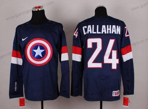 Nike Herren 2015 Team USA #24 Ryan Callahan Captain Amerika Trikots – Marineblau Blau