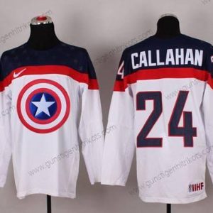 Nike Herren 2015 Team USA #24 Ryan Callahan Captain Amerika Trikots – Weiß