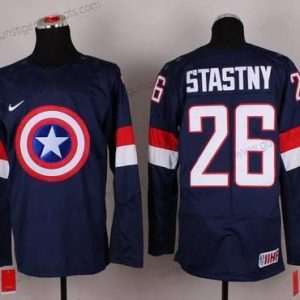 Nike Herren 2015 Team USA #26 Paul Stastny Captain Amerika Trikots – Marineblau Blau