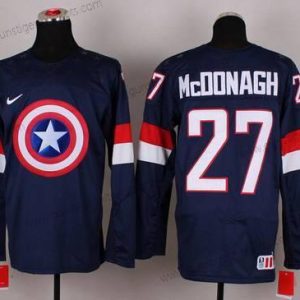 Nike Herren 2015 Team USA #27 Ryan Mcdonagh Captain Amerika Trikots – Marineblau Blau