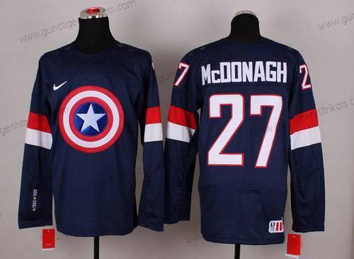 Nike Herren 2015 Team USA #27 Ryan Mcdonagh Captain Amerika Trikots – Marineblau Blau