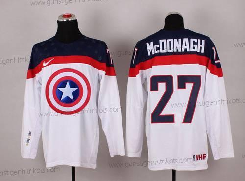 Nike Herren 2015 Team USA #27 Ryan Mcdonagh Captain Amerika Trikots – Weiß