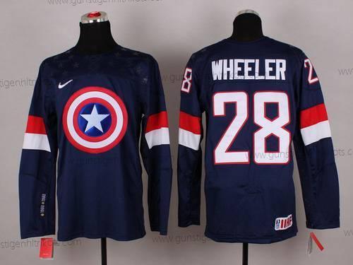 Nike Herren 2015 Team USA #28 Blake Wheeler Captain Amerika Trikots – Marineblau Blau