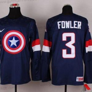 Nike Herren 2015 Team USA #3 Cam Fowler Captain Amerika Trikots – Marineblau Blau