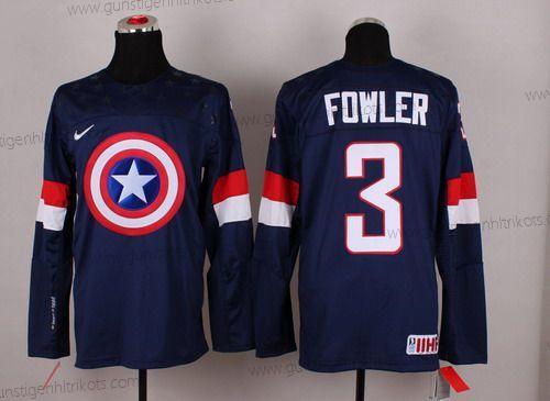 Nike Herren 2015 Team USA #3 Cam Fowler Captain Amerika Trikots – Marineblau Blau