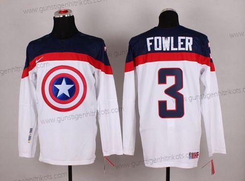 Nike Herren 2015 Team USA #3 Cam Fowler Captain Amerika Trikots – Weiß