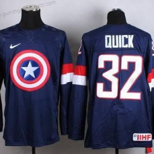 Nike Herren 2015 Team USA #32 Jonathan Quick Captain Amerika Trikots – Marineblau Blau