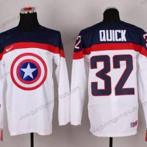 Nike Herren 2015 Team USA #32 Jonathan Quick Captain Amerika Trikots – Weiß