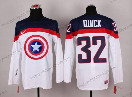 Nike Herren 2015 Team USA #32 Jonathan Quick Captain Amerika Trikots – Weiß