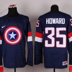 Nike Herren 2015 Team USA #35 Jimmy Howard Captain Amerika Trikots – Marineblau Blau