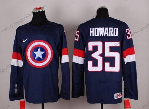 Nike Herren 2015 Team USA #35 Jimmy Howard Captain Amerika Trikots – Marineblau Blau