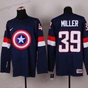 Nike Herren 2015 Team USA #39 Ryan Miller Captain Amerika Trikots – Marineblau Blau