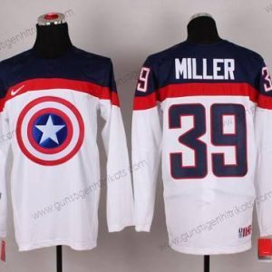 Nike Herren 2015 Team USA #39 Ryan Miller Captain Amerika Trikots – Weiß