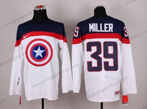 Nike Herren 2015 Team USA #39 Ryan Miller Captain Amerika Trikots – Weiß