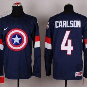 Nike Herren 2015 Team USA #4 John Carlson Captain Amerika Trikots – Marineblau Blau