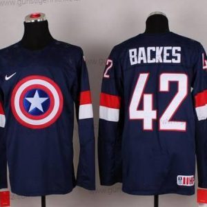 Nike Herren 2015 Team USA #42 David Backes Captain Amerika Trikots – Marineblau Blau