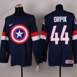 Nike Herren 2015 Team USA #44 Brooks Orpik Captain Amerika Trikots – Marineblau Blau