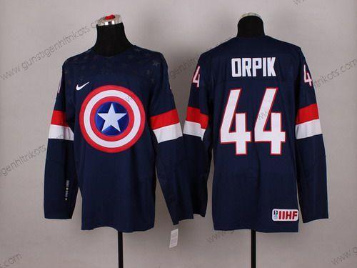 Nike Herren 2015 Team USA #44 Brooks Orpik Captain Amerika Trikots – Marineblau Blau