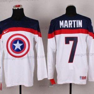 Nike Herren 2015 Team USA #7 Paul Martin Captain Amerika Trikots – Weiß