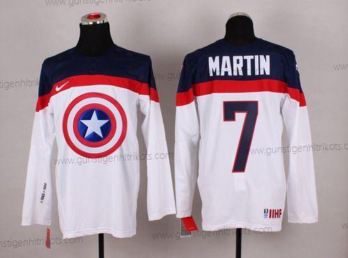 Nike Herren 2015 Team USA #7 Paul Martin Captain Amerika Trikots – Weiß