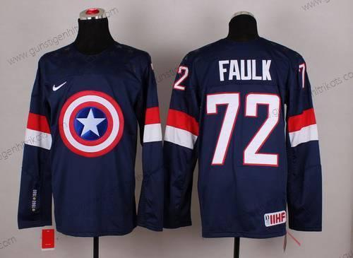 Nike Herren 2015 Team USA #72 Justin Faulk Captain Amerika Trikots – Marineblau Blau