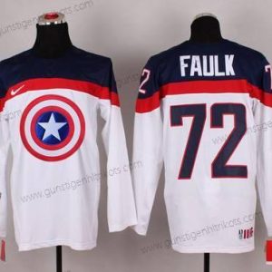 Nike Herren 2015 Team USA #72 Justin Faulk Captain Amerika Trikots – Weiß