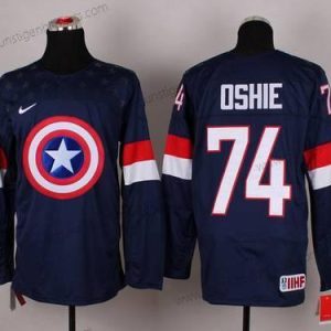 Nike Herren 2015 Team USA #74 T. J. Oshie Captain Amerika Trikots – Marineblau Blau