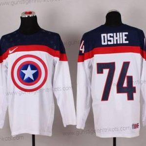 Nike Herren 2015 Team USA #74 T. J. Oshie Captain Amerika Trikots – Weiß