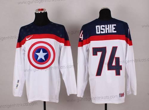 Nike Herren 2015 Team USA #74 T. J. Oshie Captain Amerika Trikots – Weiß