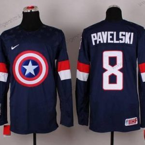 Nike Herren 2015 Team USA #8 Joe Pavelski Captain Amerika Trikots – Marineblau Blau