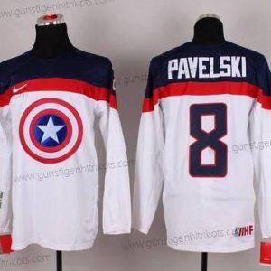 Nike Herren 2015 Team USA #8 Joe Pavelski Captain Amerika Trikots – Weiß