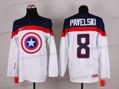 Nike Herren 2015 Team USA #8 Joe Pavelski Captain Amerika Trikots – Weiß