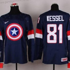 Nike Herren 2015 Team USA #81 Phil Kessel Captain Amerika Trikots – Marineblau Blau