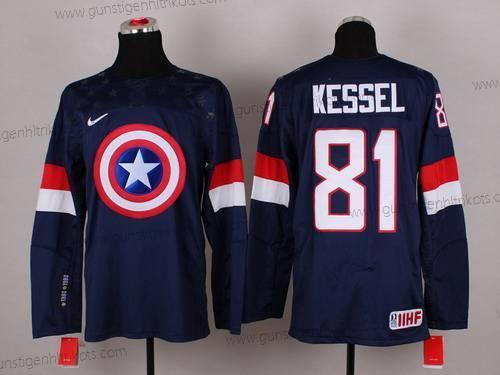 Nike Herren 2015 Team USA #81 Phil Kessel Captain Amerika Trikots – Marineblau Blau