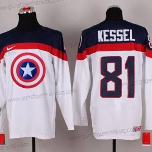 Nike Herren 2015 Team USA #81 Phil Kessel Captain Amerika Trikots – Weiß