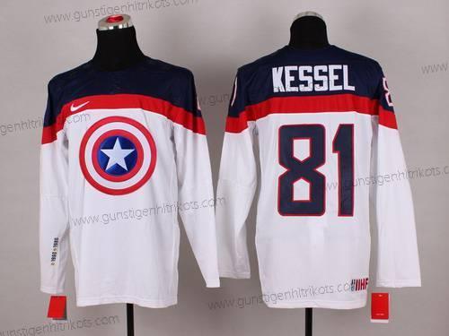 Nike Herren 2015 Team USA #81 Phil Kessel Captain Amerika Trikots – Weiß