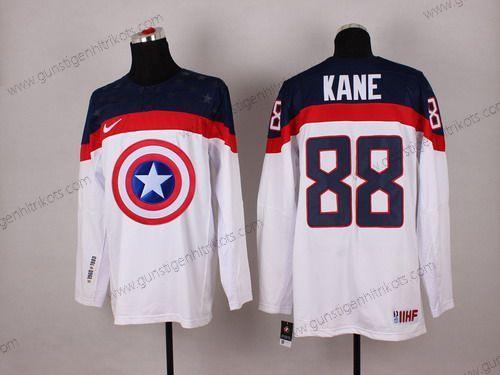 Nike Herren 2015 Team USA #88 Patrick Kane Captain Amerika Trikots – Weiß