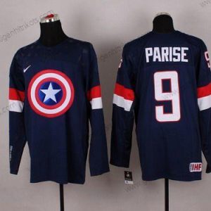 Nike Herren 2015 Team USA #9 Zach Parise Captain Amerika Trikots – Marineblau Blau