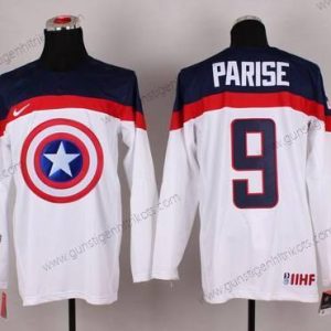 Nike Herren 2015 Team USA #9 Zach Parise Captain Amerika Trikots – Weiß