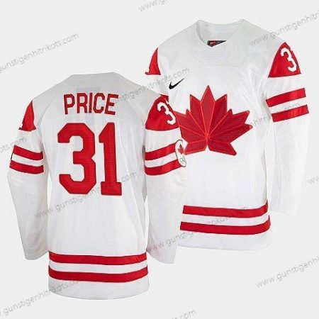 Nike Herren Carey Price Kanada Hockey 2022 Beijing Winter Olympic #31 Heimtrikots Trikots – Weiß