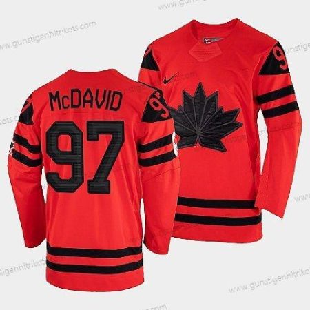 Nike Herren Connor Mcdavid Kanada Hockey 2022 Beijing Winter Olympic #97 Auswärtstrikots Rrplica Trikots – Rot