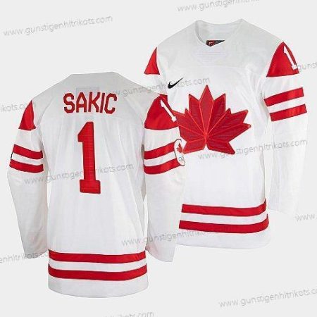 Nike Herren Joe Sakic Kanada Hockey 2022 Winter Olympic #1 Salt Lake City Trikots – Weiß