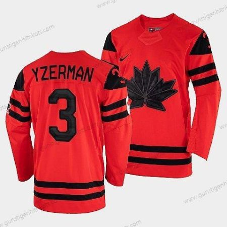 Nike Herren Kanada Hockey Steve Yzerman 2022 Winter Olympic #3 Winner Trikots – Rot Gold