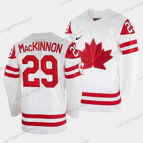 Nike Herren Nathan Mackinnon Kanada Hockey 2022 Beijing Winter Olympic #29 Heimtrikots Trikots – Weiß