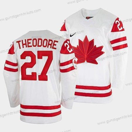 Nike Herren Shea Theodore Kanada Hockey 2022 Beijing Winter #27 Olympic Heimtrikots Trikots – Weiß