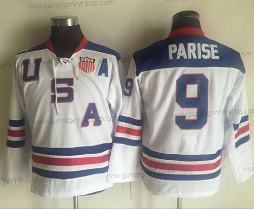 Nike Jugend Team USA #9 Zach Parise 1960 Retro Strickerei NHL Trikots – Weiß