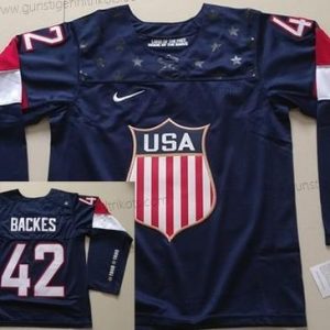 Nike Kinder 2014 Olympics USA #42 David Backes Trikots – Marineblau Blau