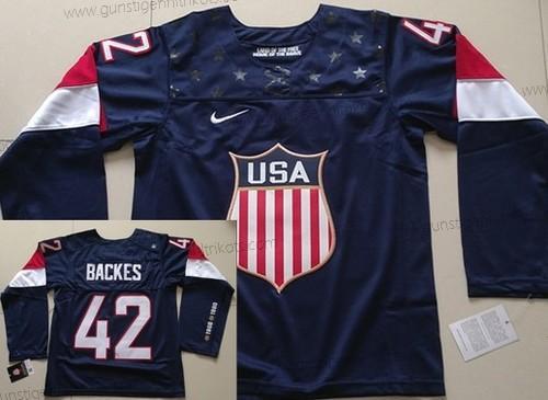 Nike Kinder 2014 Olympics USA #42 David Backes Trikots – Marineblau Blau